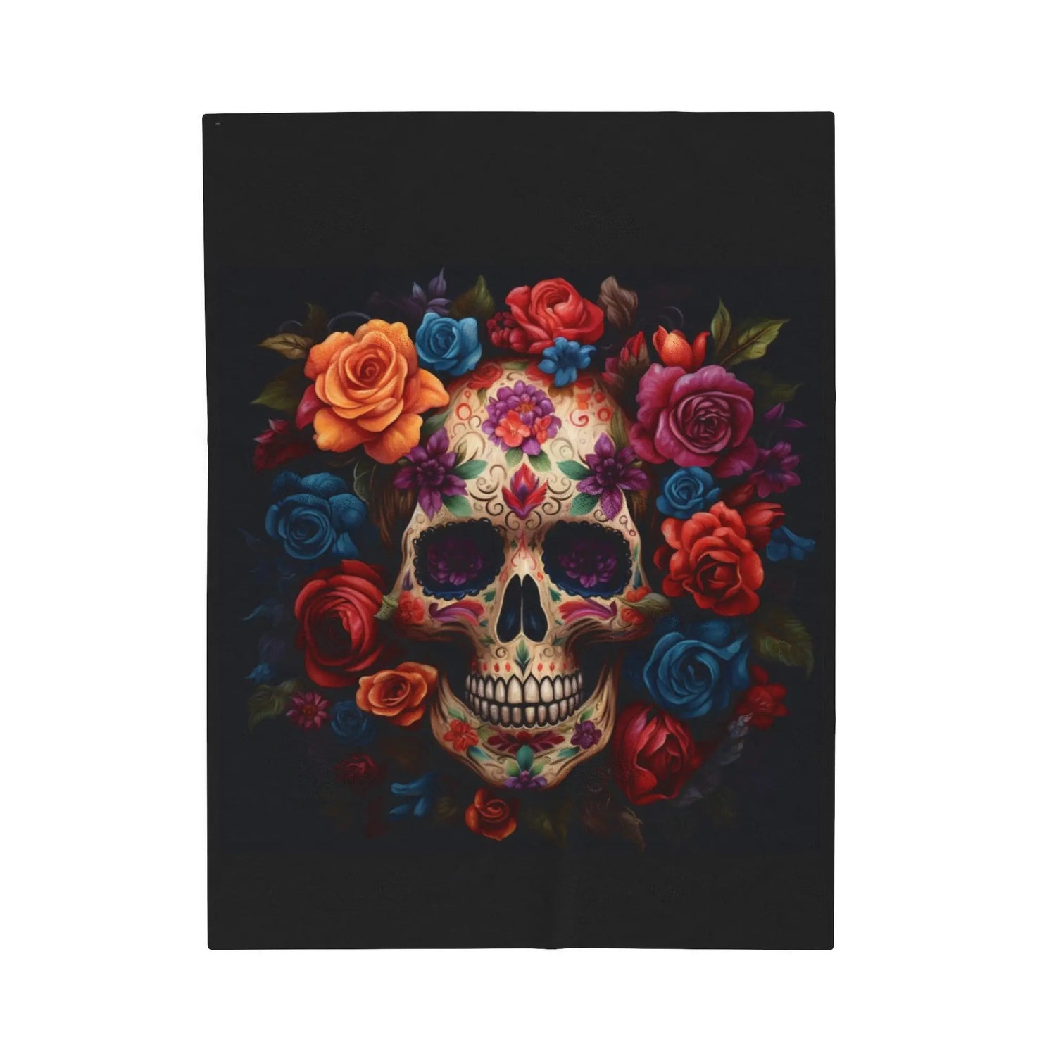 Velveteen Blanket, Day of the Dead Dia de los Muertos traditional sugar skull spooky gothic Halloween fashion cozy couch bed throw blanket The Aurora Touch