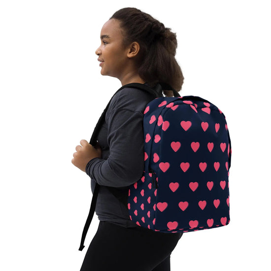 Minimalist Backpack, Navy Pink Hearts stylish back to school accessory all purpose carry bag The Aurora Touch