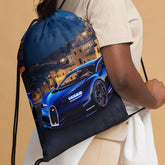Drawstring bag, Sexy lamborghini bugatti luxury sportscar portrait designer bag The Aurora Touch