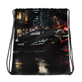Drawstring bag, black lamborghini exotic fast car vibrant portrait display backpack computer booksak for school work gym or travel The Aurora Touch