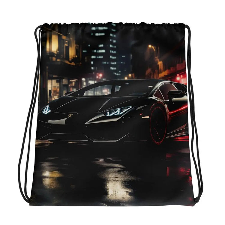 Drawstring bag, black lamborghini exotic fast car vibrant portrait display backpack computer booksak for school work gym or travel The Aurora Touch