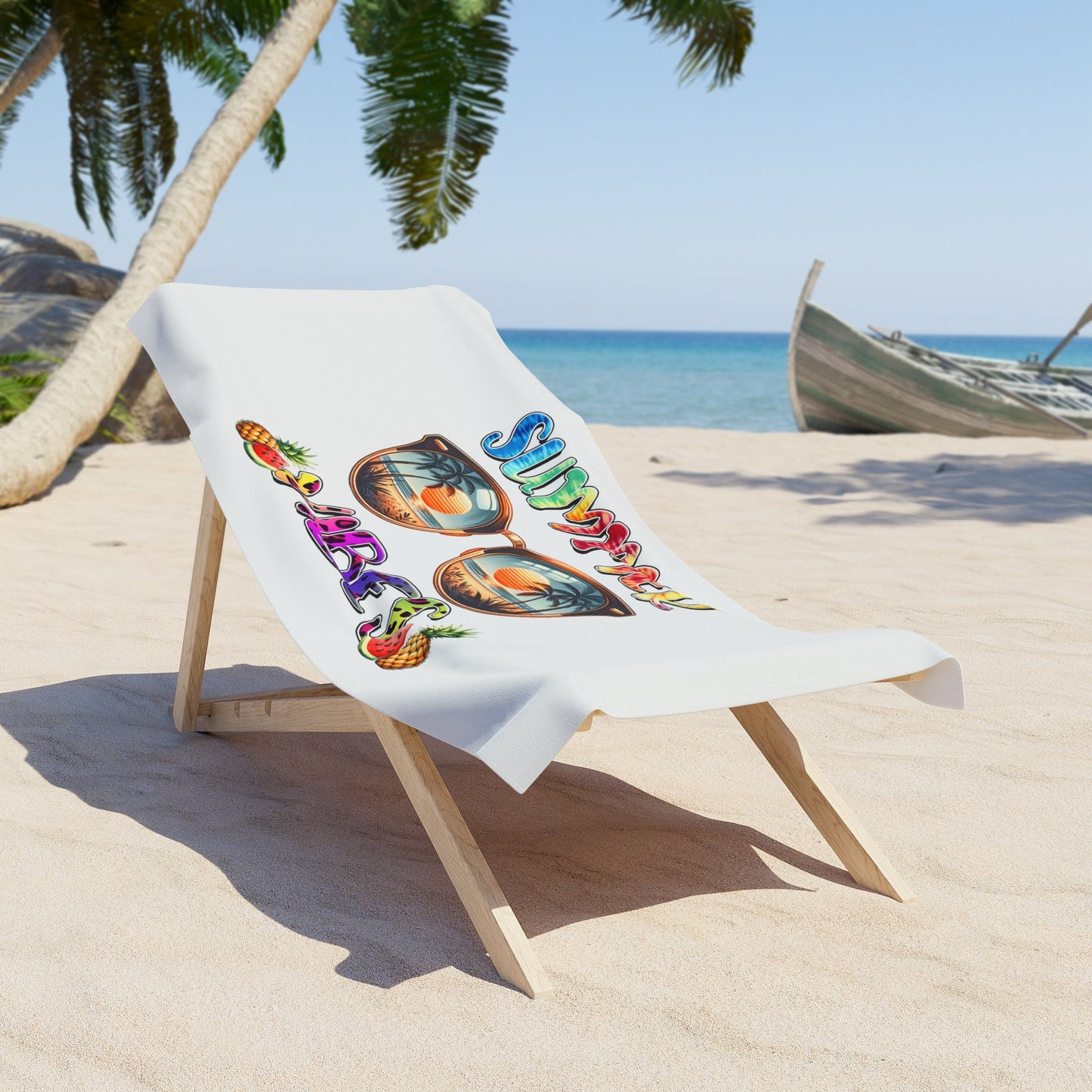 Toalla de playa, Summer Vibes, blanca, extragrande, colorida, para uso diario, divertida y para viajar.