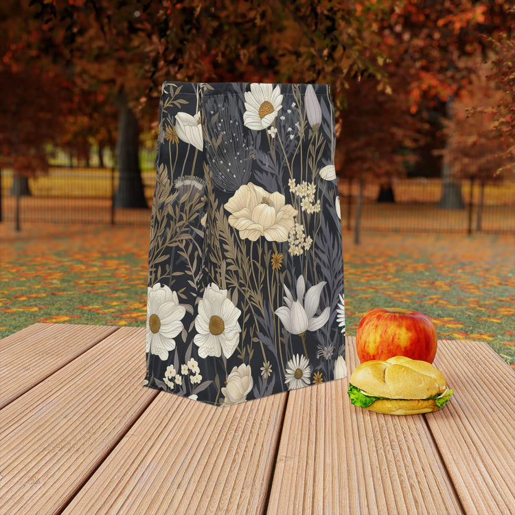 Polyester Lunch Bag, neutral wildflower floral all age work college highschool elementary nurse teacher snack lunch break sack The Aurora Touch