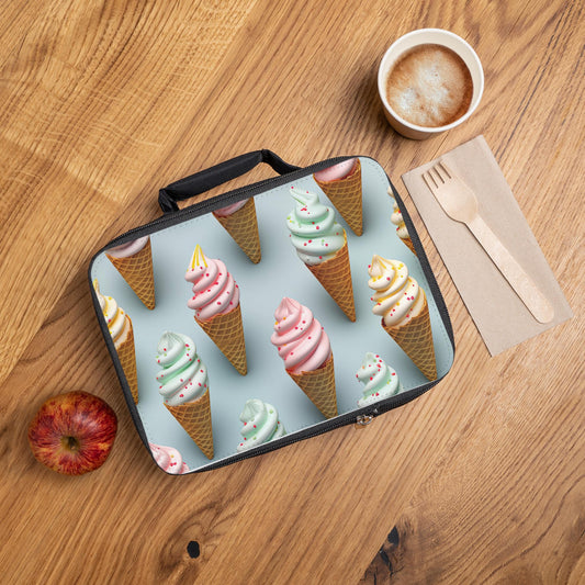 Lunch Bag, pretty vibrant colorful ice cream cone back to school everyday casual preschool kindergarten elementary soft sturdy lunch box