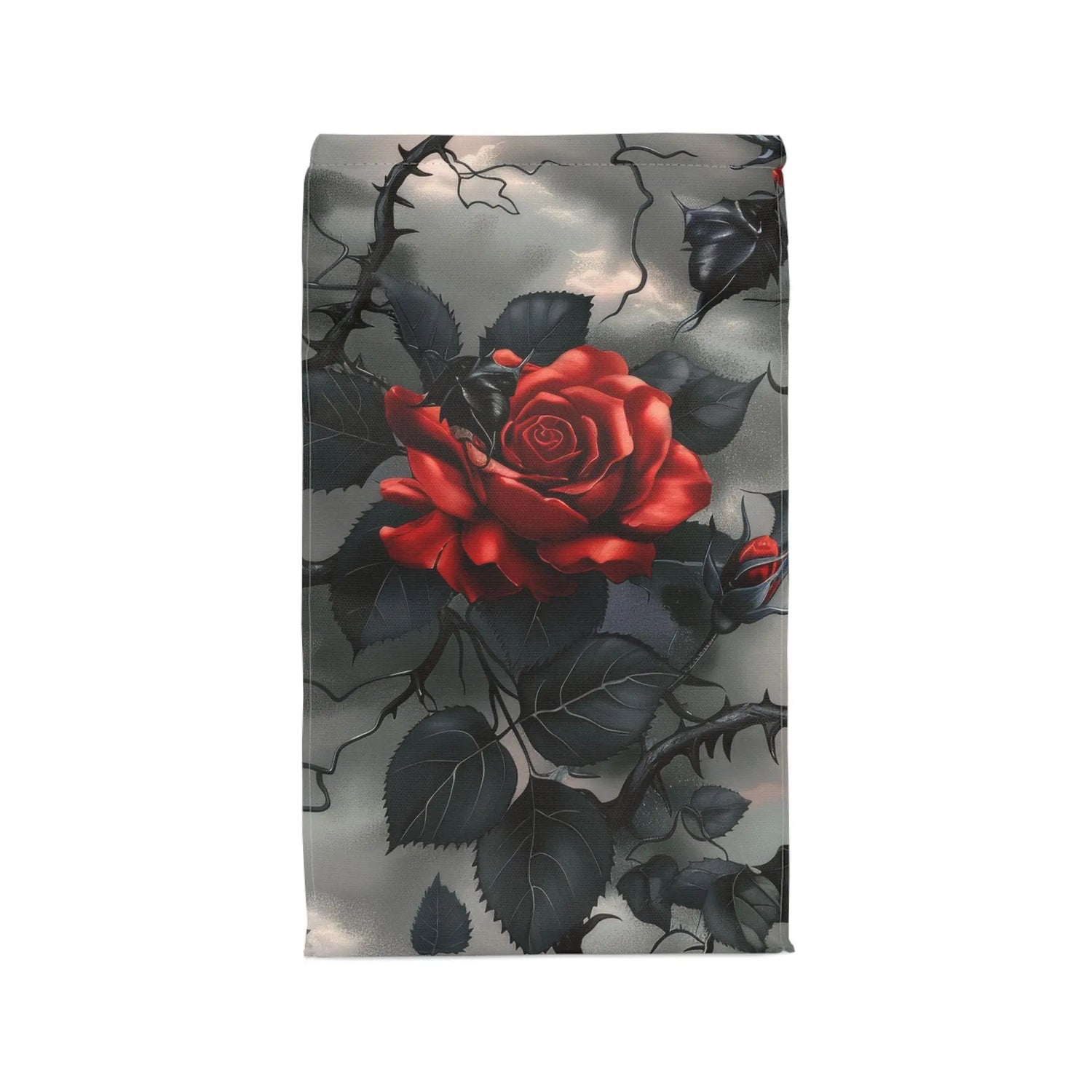 Polyester Lunch Bag, Red rose black thorn gothic style fashion casual everyday work school play sack lunch water resistant tote The Aurora Touch