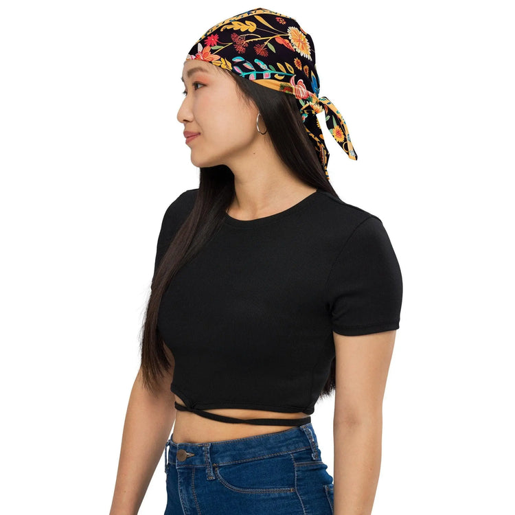 All-over print bandana, pretty ethnic floral design print multifunction everyday school work home stylish minimilist kerchief wrap bandana The Aurora Touch