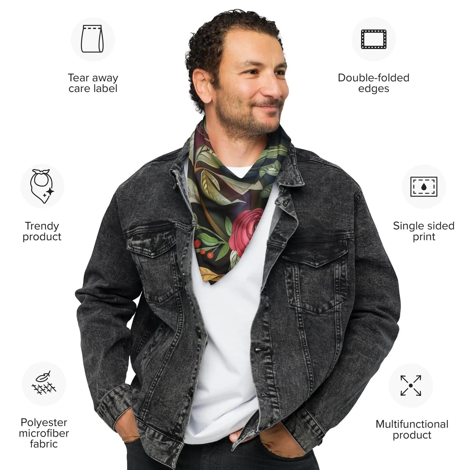 All-over print bandana, pretty floral pattern print stylish casual versatile soft light scarf headband necktie hair tie The Aurora Touch