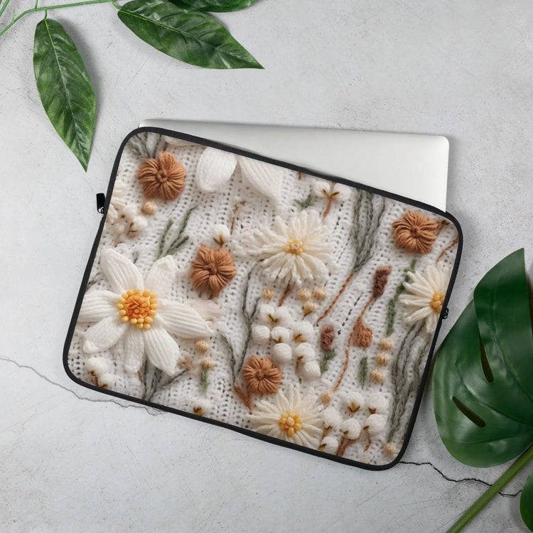 Laptop Sleeve, crotchet pretty floral pattern print office school student computer travel carry stylish minimilist pouch great gift The Aurora Touch