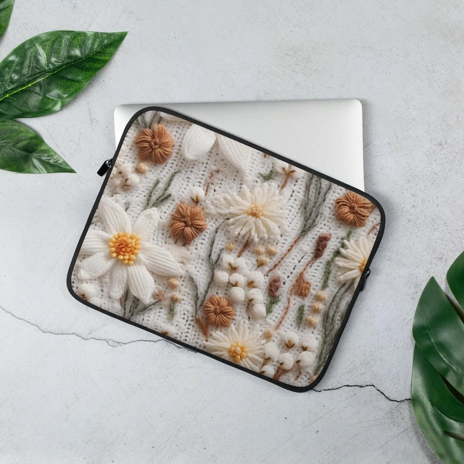 Laptop Sleeve, crotchet pretty floral pattern print office school student computer travel carry stylish minimilist pouch great gift The Aurora Touch