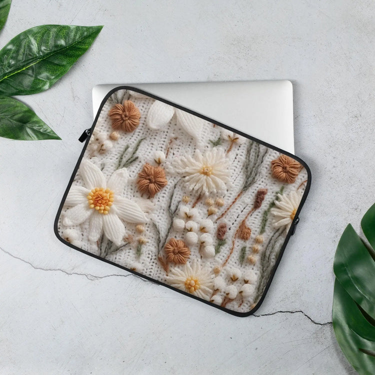 Laptop Sleeve, crotchet pretty floral pattern print office school student computer travel carry stylish minimilist pouch great gift The Aurora Touch
