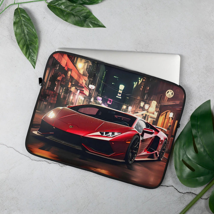 Laptop Sleeve, Red lamborghini on the street design computer ipad kindle holding travel school work teacher carrying sack pouch cover The Aurora Touch