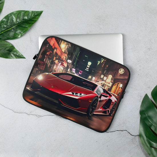 Laptop Sleeve, Red lamborghini on the street design computer ipad kindle holding travel school work teacher carrying sack pouch cover The Aurora Touch