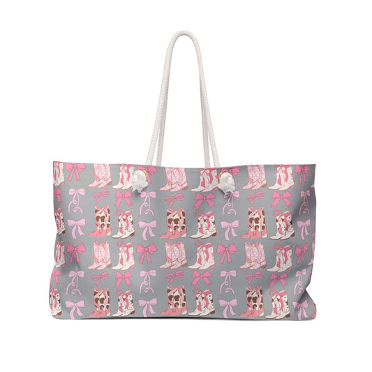 Pink Country Girl Weekender Bag, Pink and Grey Cowboy style designed Weekend Bag, Pretty Country style travel bag, stylish carry on bag,