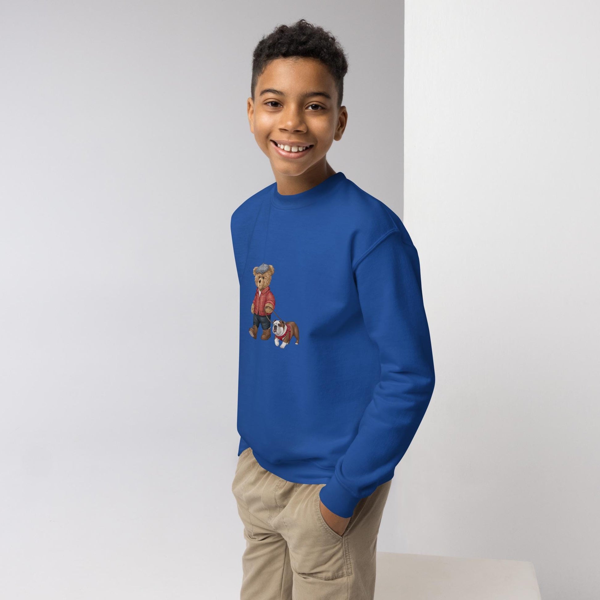 Youth crewneck sweatshirt, back to school cute Teddy Bear stylish child school fashion soft fleece casual everyday sweater for the young