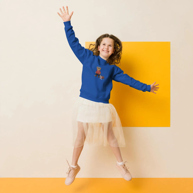 Youth crewneck sweatshirt, back to school cute Teddy Bear stylish child school fashion soft fleece casual everyday sweater for the young
