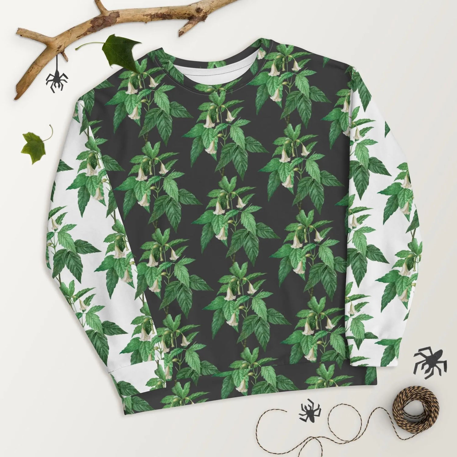 Unisex Sweatshirt, casual green white floral AOP designer stylish back to school wear to office smooth make a statement shirt