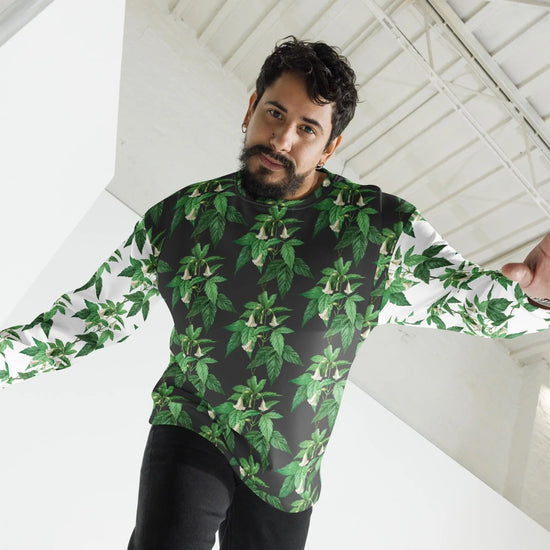 Men Sweatshirt, Unisex casual green white floral AOP designer stylish back to school wear to office smooth make a statement shirt The Aurora Touch