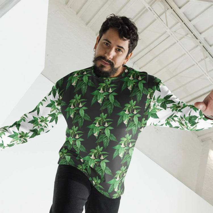 Men Sweatshirt, Unisex casual green white floral AOP designer stylish back to school wear to office smooth make a statement shirt The Aurora Touch
