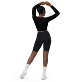 Recycled long-sleeve crop top, sarcastic adorable teddy bear doll comfy gym school fun casual stylish fashionable mid-drif cute shirt