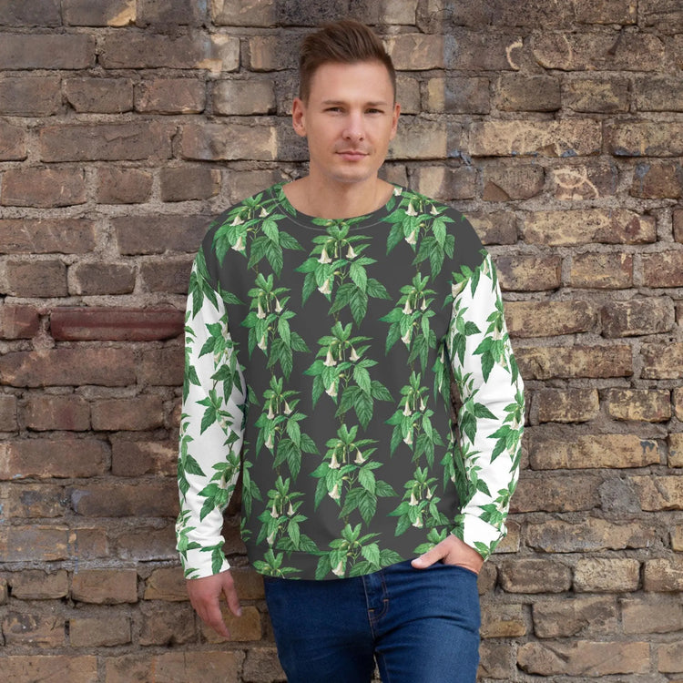 Men Sweatshirt, Unisex casual green white floral AOP designer stylish back to school wear to office smooth make a statement shirt The Aurora Touch