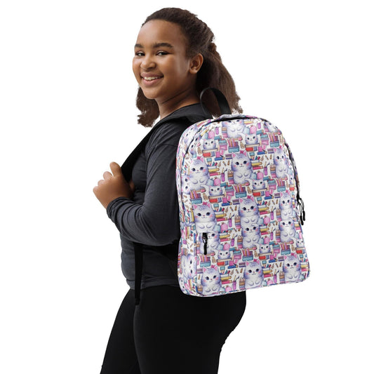 Mochila con adorable gatito – Mochila AOP para niños y estudiantes, mochila escolar multiusos, ideal para computadora, crayones, marcadores y libros para colorear.