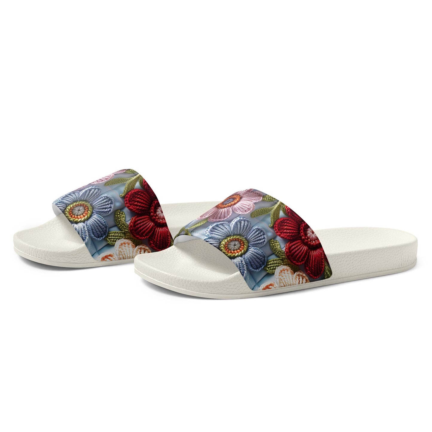 Women&#39;s slides, crotchet stich design stylish flat pool side beach sand casual shopping walking female sandals