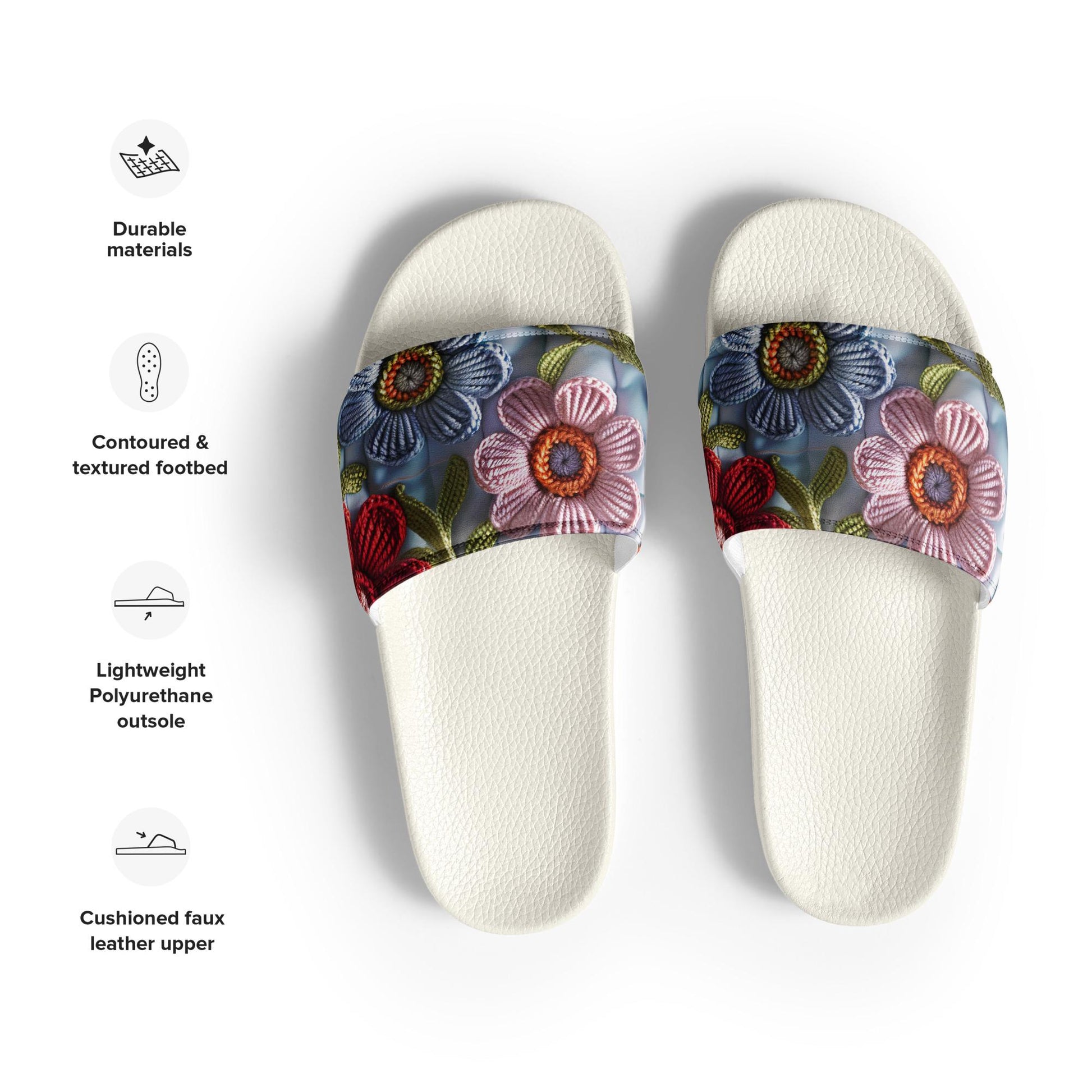 Women&#39;s slides, crotchet stich design stylish flat pool side beach sand casual shopping walking female sandals
