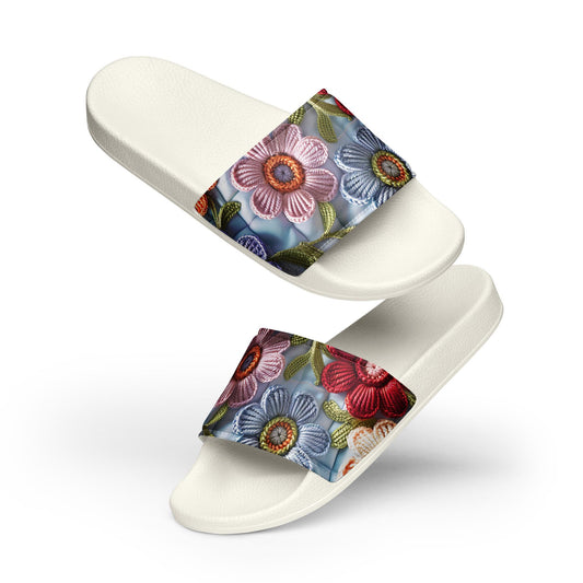 Women&#39;s slides, crotchet stich design stylish flat pool side beach sand casual shopping walking female sandals