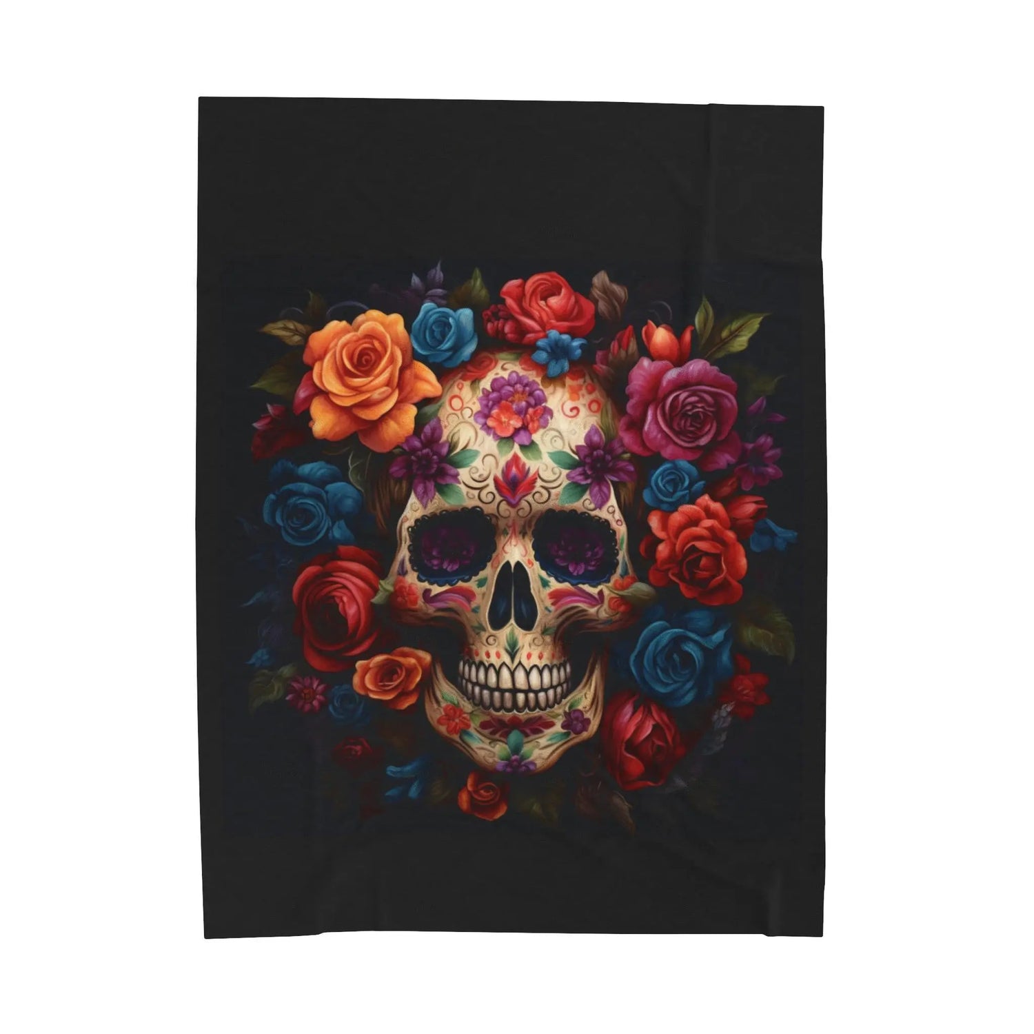Velveteen Blanket, Day of the Dead Dia de los Muertos traditional sugar skull spooky gothic Halloween fashion cozy couch bed throw blanket The Aurora Touch
