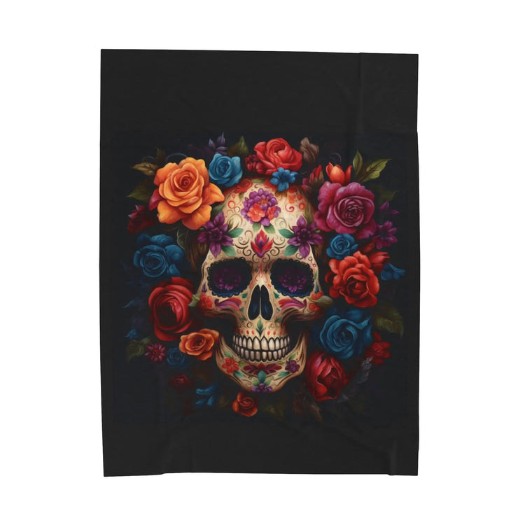 Velveteen Blanket, Day of the Dead Dia de los Muertos traditional sugar skull spooky gothic Halloween fashion cozy couch bed throw blanket The Aurora Touch