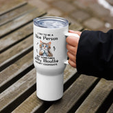 Travel mug with a handle, Humorous funny sarcastic two sided cat portrait white durable sip and go travel sleek hiking car travel mug The Aurora Touch