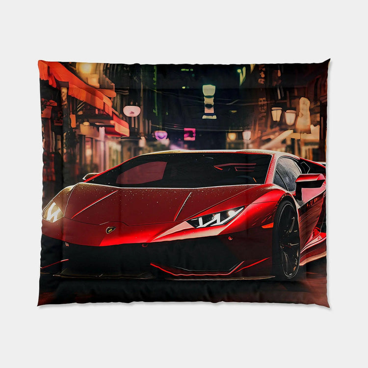 Comforter, Red Lamborghini designer car lover bedroom cozy warm fluffy stylish blanket Comforter room decor The Aurora Touch