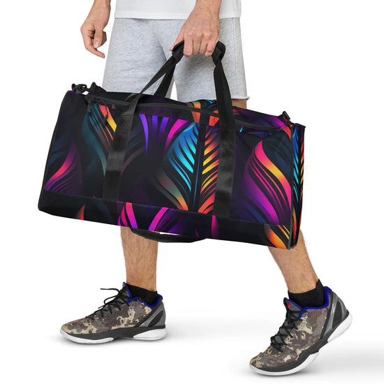 Duffle bag, sturdy durable unisex bright colorful neon modern day fashion gym travel errand bag The Aurora Touch