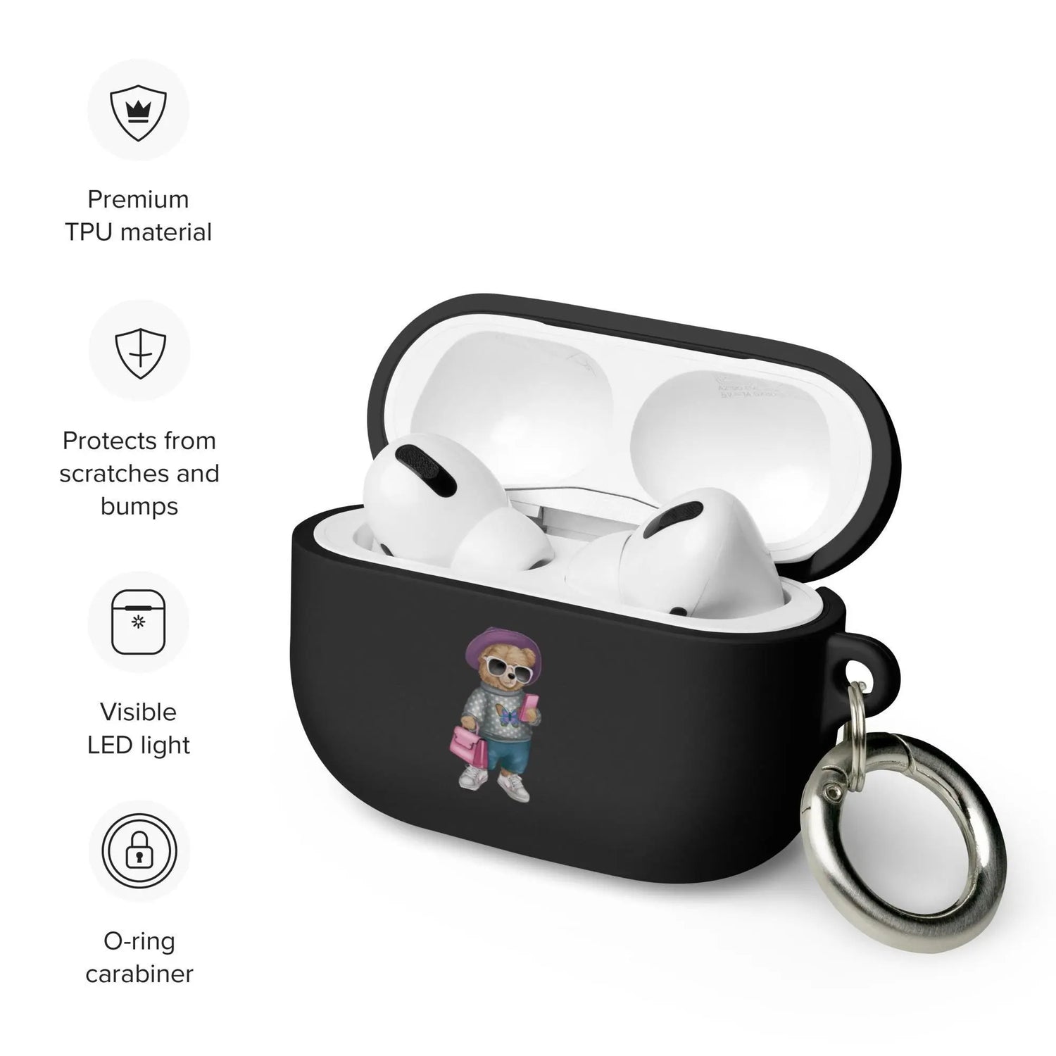 Rubber Case for AirPods®, Teddy Bear Fashion girl cute design ready for school airpods protective carrying case The Aurora Touch