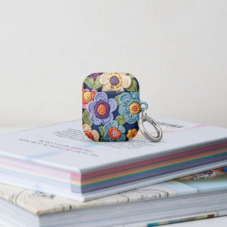 Case for AirPods®, floral colorful stylish crotchet pretty pattern school work custom design sturdy protective earbuds carrying case