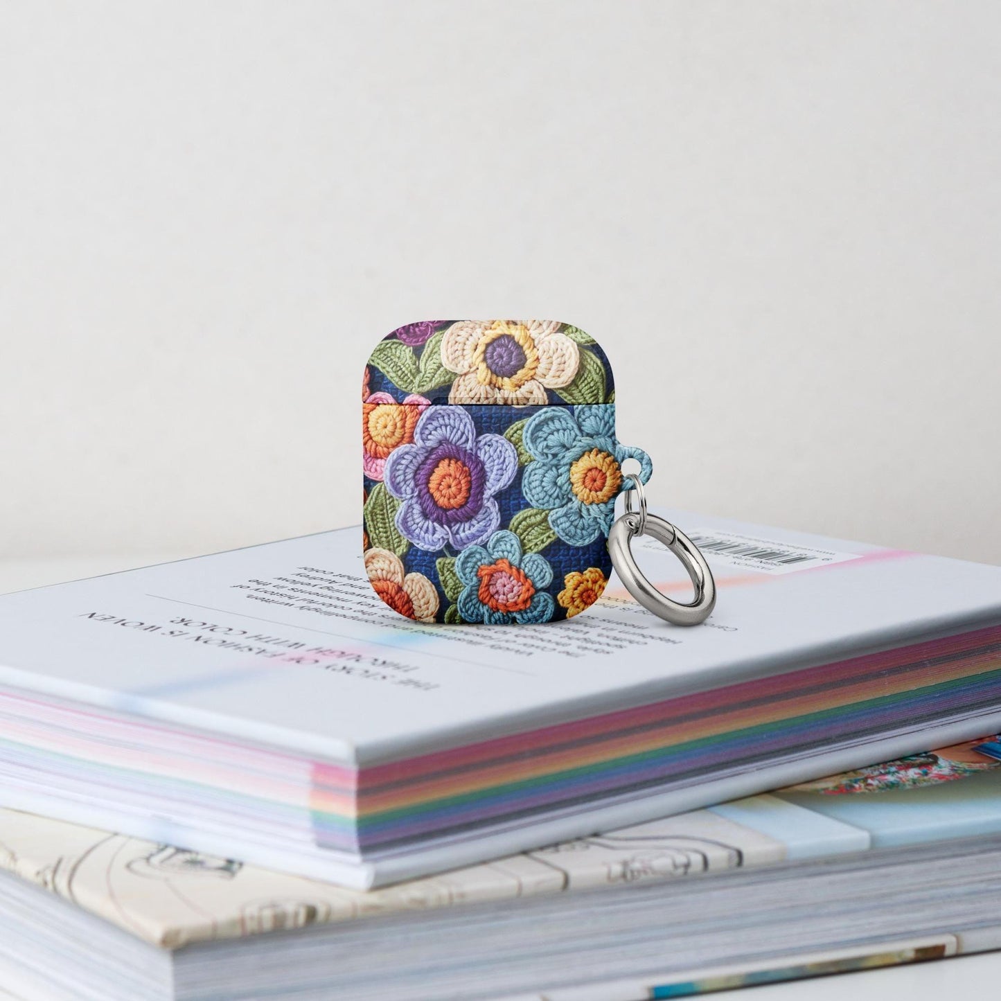 Case for AirPods®, floral colorful stylish crotchet pretty pattern school work custom design sturdy protective earbuds carrying case
