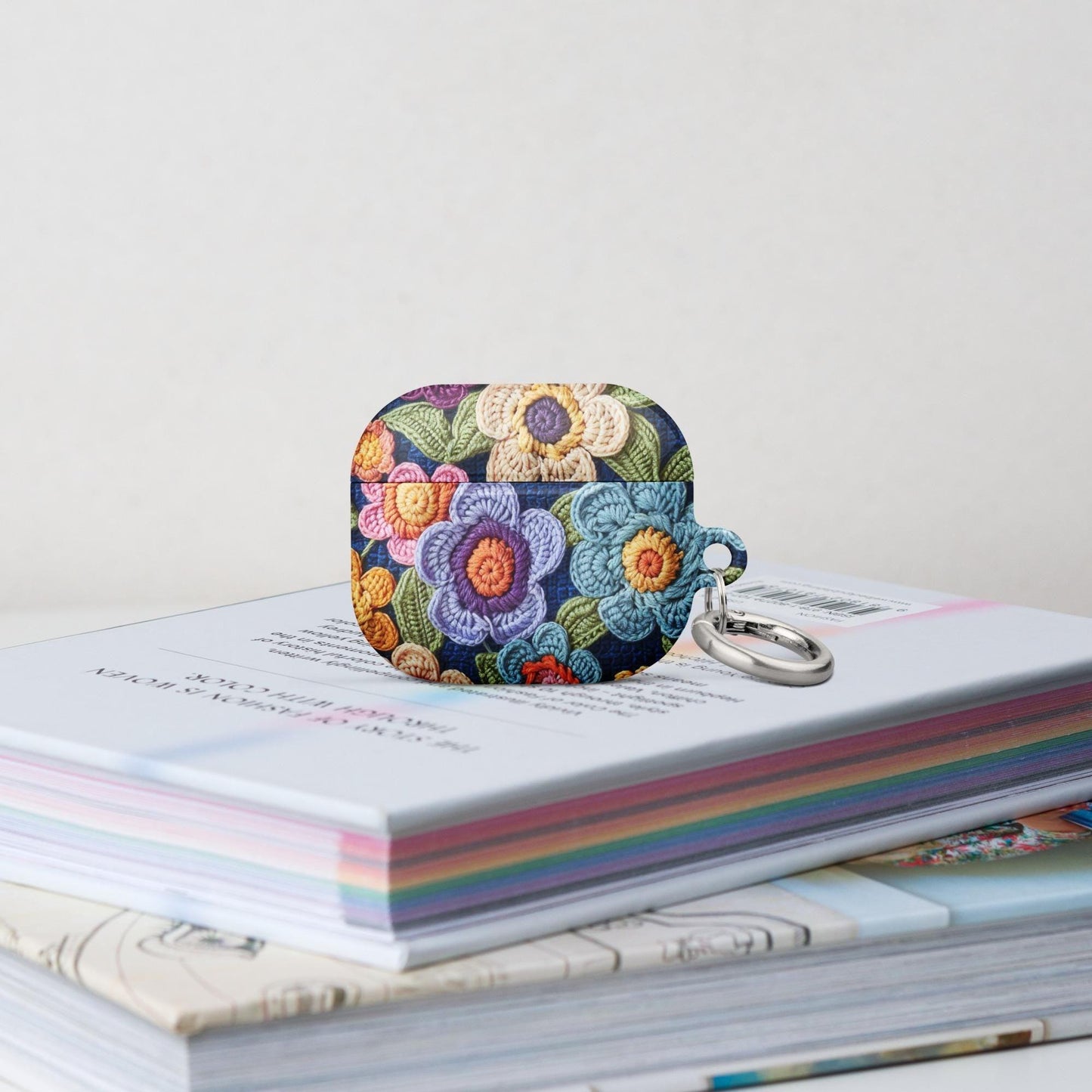 Case for AirPods®, floral colorful stylish crotchet pretty pattern school work custom design sturdy protective earbuds carrying case
