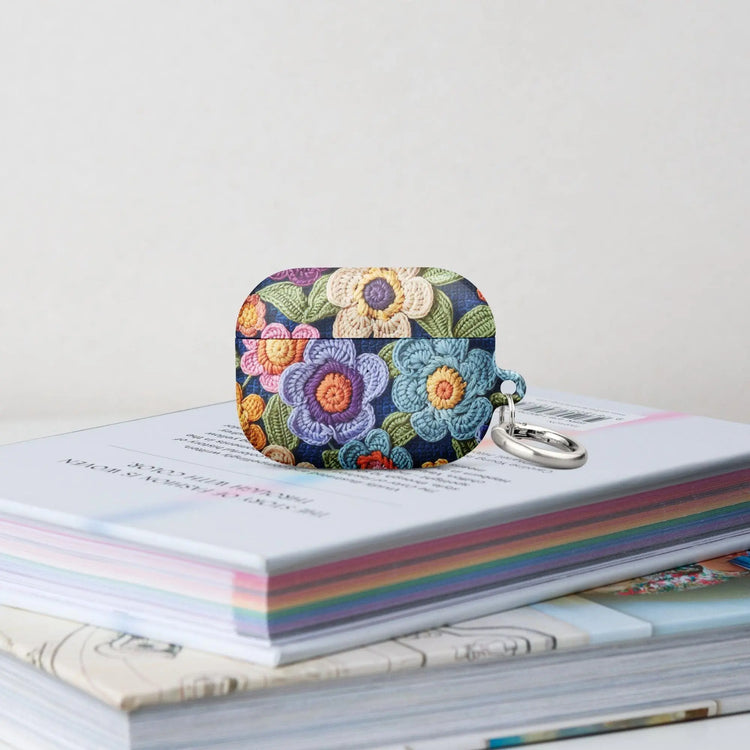 Case for AirPods®, floral colorful stylish crotchet pretty pattern school work custom design sturdy protective earbuds carrying case The Aurora Touch
