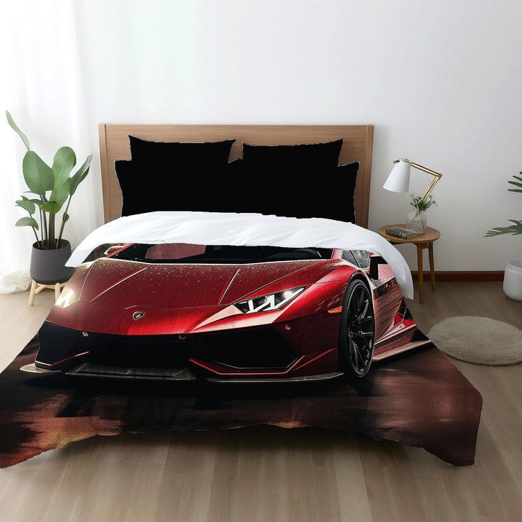 Comforter, Red Lamborghini designer car lover bedroom cozy warm fluffy stylish blanket Comforter room decor The Aurora Touch
