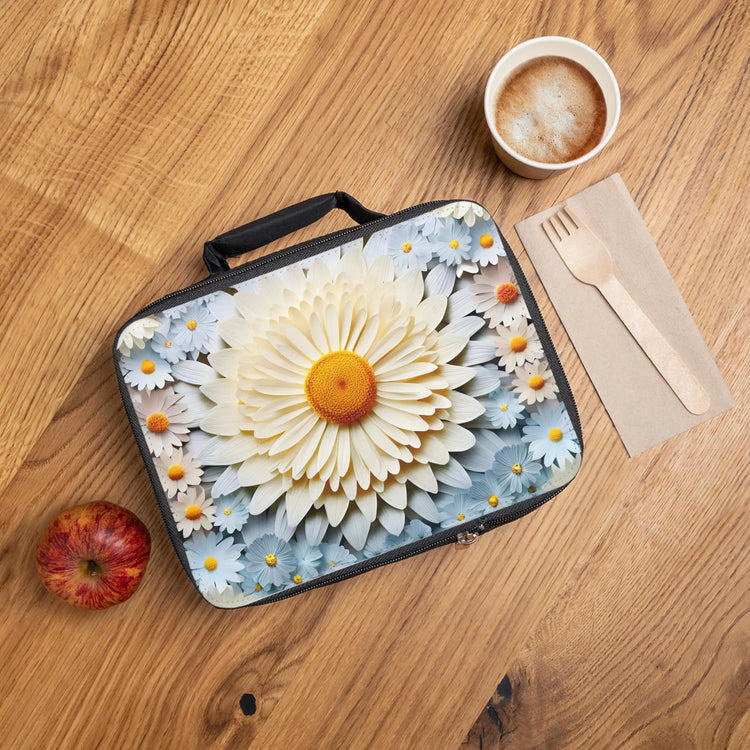 Lunch Bag, 3D daisy flower portrait design casual everyday high school elementary adult nurse school pretty secure food snack lunch box The Aurora Touch