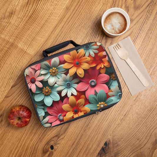 Lunch Bag, pretty vibrant colorful floral casual office school fashion style everyday lunch snack foodie protective box