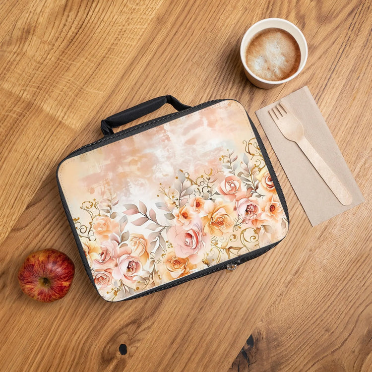 Lunch Bag, Victorian shabby chic peachy pink rose pretty school work office night class durable keep fresh snack food box sack The Aurora Touch