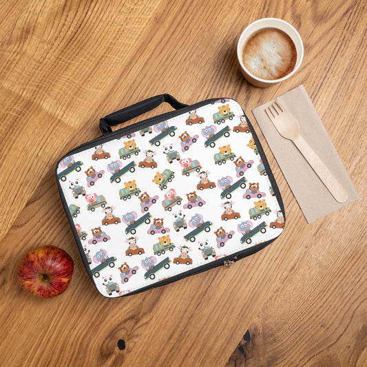 Lunch Bag, Elementary kindergarten preschool child cute animal car print everyday food snack carry lunch pail box