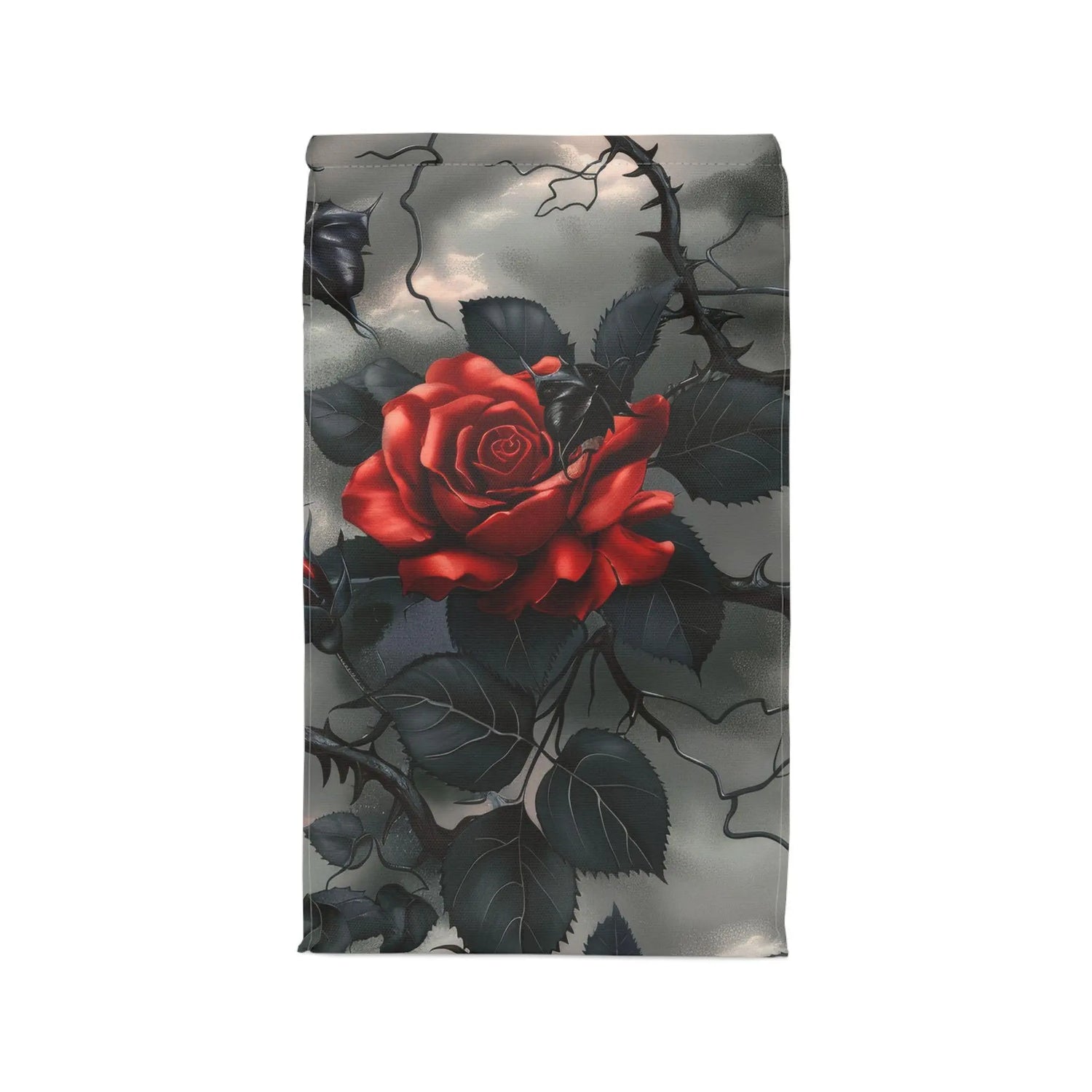 Polyester Lunch Bag, Red rose black thorn gothic style fashion casual everyday work school play sack lunch water resistant tote The Aurora Touch