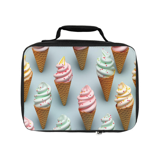 Lunch Bag, pretty vibrant colorful ice cream cone back to school everyday casual preschool kindergarten elementary soft sturdy lunch box