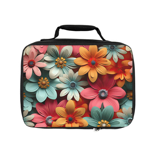 Lunch Bag, pretty vibrant colorful floral casual office school fashion style everyday lunch snack foodie protective box