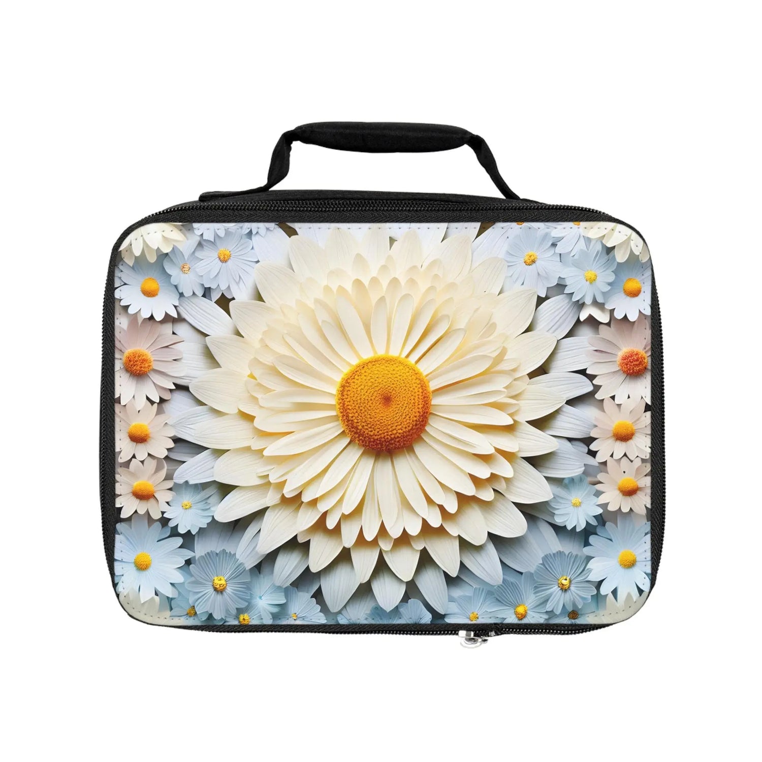 Lunch Bag, 3D daisy flower portrait design casual everyday high school elementary adult nurse school pretty secure food snack lunch box The Aurora Touch