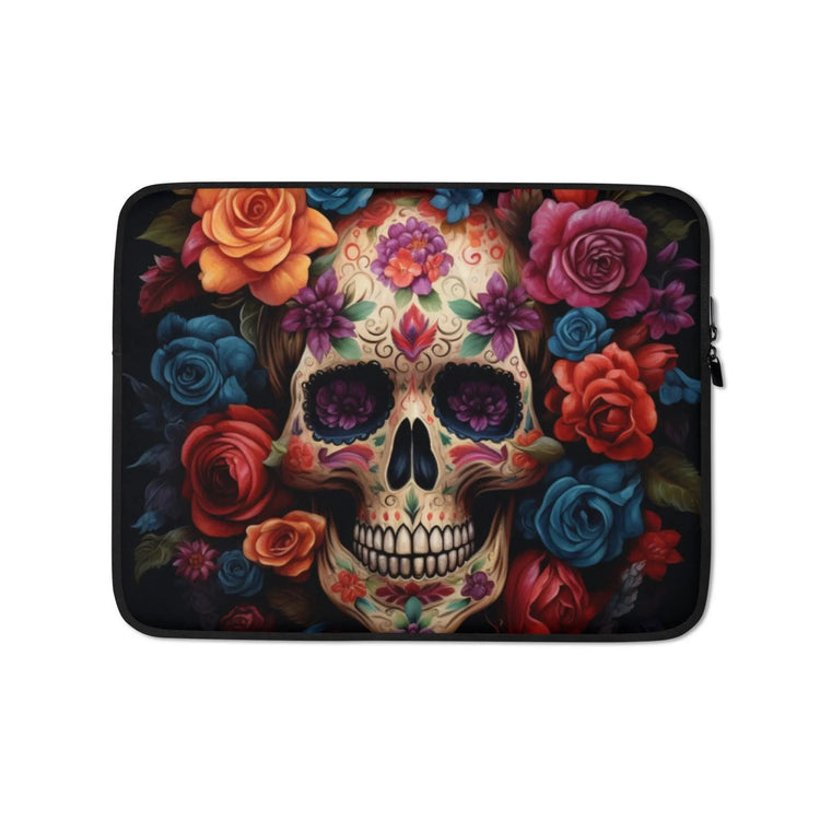 Laptop Sleeve, Day of the dead colorful vibrant floral sugar skull aert design computer ipad business school carrying cover case The Aurora Touch