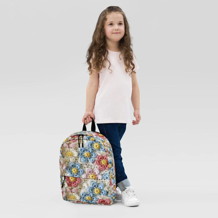 Backpack, Crotchet pastel flower all over print back to school work gym travel all purpose stylish carry with you backsack book laptop bag The Aurora Touch