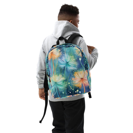 Minimalist Backpack, colorful mystical flower design simple back to school classroom casual day field trip travel backsack carry bag